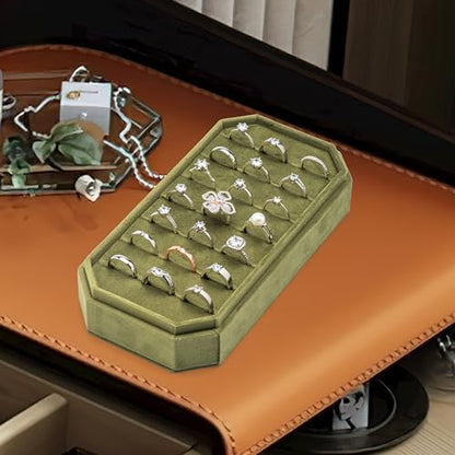 Velvet Ring Organizer Display Tray Jewelry Box Earring Holder Case | for Wedding Birthday Christmas Day (Olive Green) - color: Olive Green