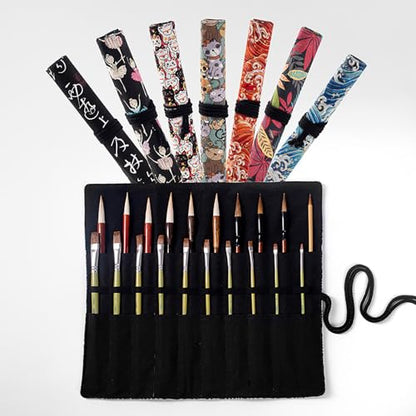 Funny live Paint Brush Holder Art Supplies, Artist Brush Holder & Art Supply Storage Organizer Roll-Up Case Bag, Protect Acrylic Oil Watercolor Paintbrushes (Peony-20 Slot Pockets) - style: Peony-20 Slot Pockets