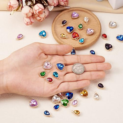 Cheriswelry 40Pcs Faceted Glass Heart Alloy Charms Rhinestone Crystal Teardrop Pendants with Zinc Findings 20 Styles 15-16.5mm for DIY Crafts Necklace Earring Jewelry Making - color: Mixed Color-Heart & Teardrop