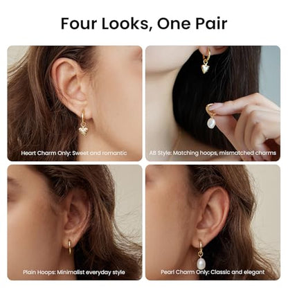 ARSIS Heart Charm Huggie Hoop Earrings for Women, Dainty 18K Gold Plated Heart Drop Hoops with CZ, Hypoallergenic, 925 Sterling Silver Posts, Tarnish-Free, Lightweight Jewelry Gift for Her - color: Heart & Pearl Huggie Hoop