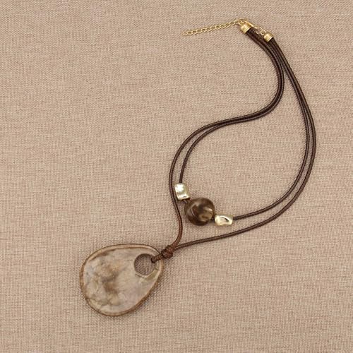 Bohemian Necklaces for Women Long Leather Necklace with Large Pendant Chunky Boho Hippie Jewelry Pendant Chocker Necklace - style: Bohemian Chunky Necklace