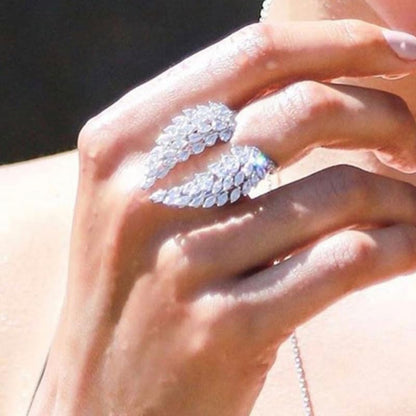 925 Silver Fashion Ladies Open Ring AAA Full Diamond Zircon Wings Adjustable Ring Crystal Angel Wings Ring Sparkle Silver Rhinestone Anniversary Promise Wedding Birthday Jewelry for Women