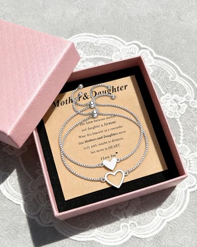 Matching Heart Bracelets for Mommy and Me Adjustable Hearts Charm Chain Bracelet Matching Mother Daughter Bracelets Set for 2 Birthday Mothers Day Gifts - color: A4:mother daughter bracelets