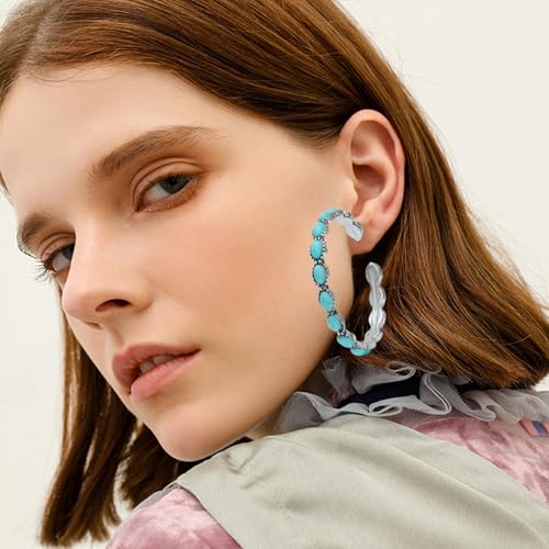 NEWITIN 20 Pieces Silver Bohemian Jewelry Set for Women Fashion Costume Jewels Turquoise Necklace Bracelet Ring Earrings Western Turquoise Jewelry Set for Women - color: Bohemian Jewelry Set
