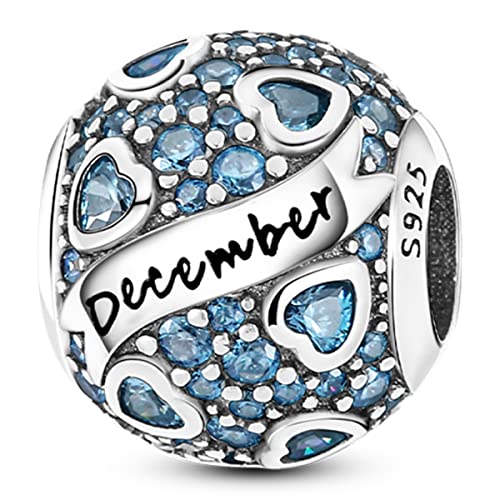MULA Birthstone Charms 925 Sterling Silver for Bracelets and Necklaces | Dangle Pendants Beads With 5A Cubic Zirconia - Happy Birthday Mothers Day Jewelry - color: December Birthstone