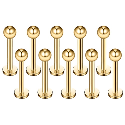 16G 316L Stainless Steel 3mm Ball Labret Monroe Lip Ring Tragus Helix Cartilage Earring Stud Barbell Bar Length 6mm 8mm 10mm 12mm Body Piercing Jewelry - color: Gold, size: 8MM