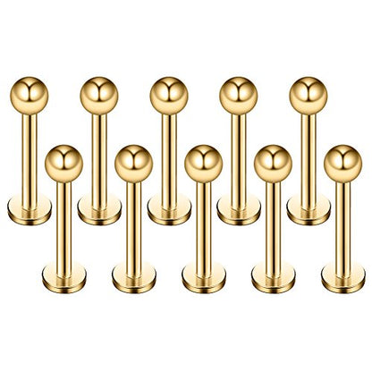 16G 316L Stainless Steel 3mm Ball Labret Monroe Lip Ring Tragus Helix Cartilage Earring Stud Barbell Bar Length 6mm 8mm 10mm 12mm Body Piercing Jewelry - color: Gold, size: 8MM