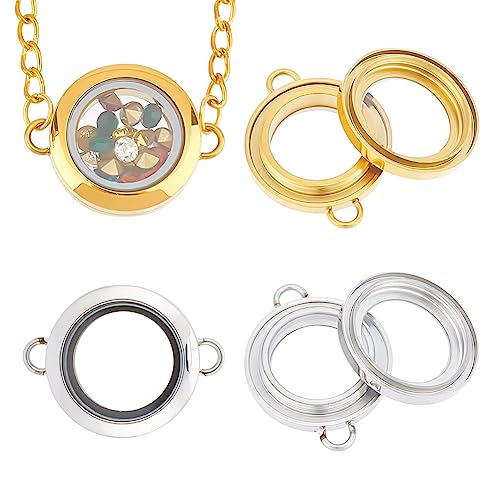 UNICRAFTALE 2Pc 2 Colors Glass Photo Charms Round Floating Lockets Connector Charms 17.5mm Inner Diameter Memory Locket Links Titanium Steel Pendants Bridal Wedding Bouquet Charms for Jewelry Making