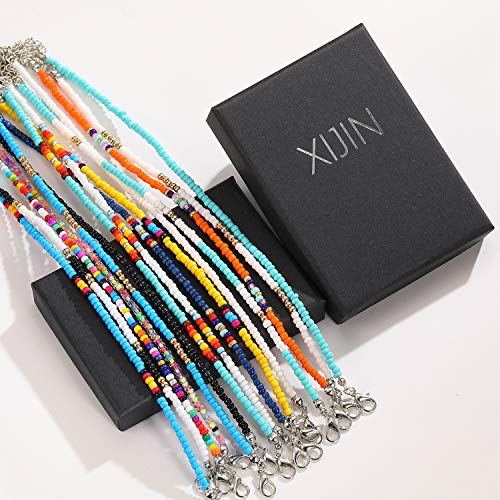 XIJIN 8Pcs Handmade Beaded Anklets for Women Boho Colorful Beads Ankle Bracelets Adjustable Foot Anklet Set - color: E