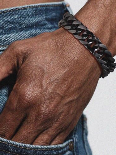 Supcare Unique Anniversary Birthday Valentines Fathers Day Stainless Steel Cuban Link Bracelets for Men Him, To My Man Dad Husband Love Always Remember Wrist Chain Bracelet Jewelry Gifts - color: C-Black 01 To My Son, size: 7.5 Inches-12mm Width