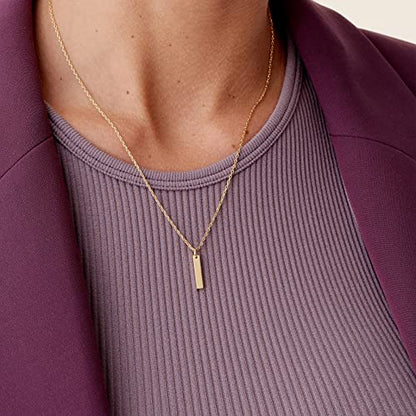 PAVOI 14K Gold Plated Dainty Cubic Zirconia Pendant Necklace for Women | Dot, Elephant, Butterfly, Pineapple, Lock, Knot, Palm Tree, Bow, Smiley Pendant | Layering Chain Necklaces - style: Bar