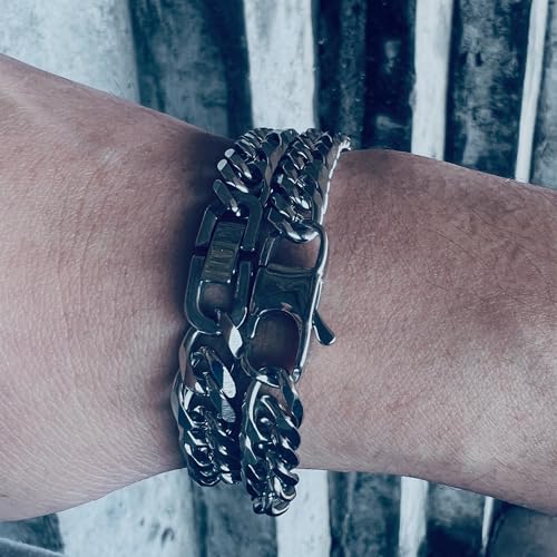 2PCS Cuban Link Bracelet, Silver Gold Black Sturdy 316L Stainless Steel Cuban Link Chain for Men Jewelry Set with Gift Message Card 8mm, 7/8/9 Inches - color: Silver, size: 9 inches