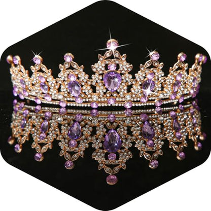 Kamirola - Queen Crown and Tiaras Princess Crown for Women Crystal Headbands for Bridal, Princess for Wedding and Party - color: Gold&Purple