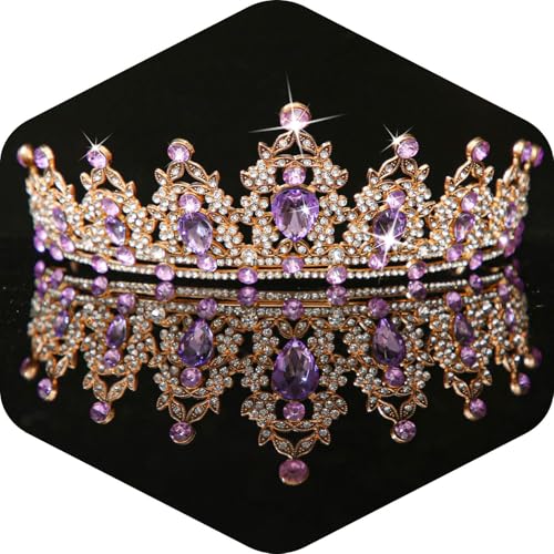 Kamirola - Queen Crown and Tiaras Princess Crown for Women Crystal Headbands for Bridal, Princess for Wedding and Party - color: Gold&Purple