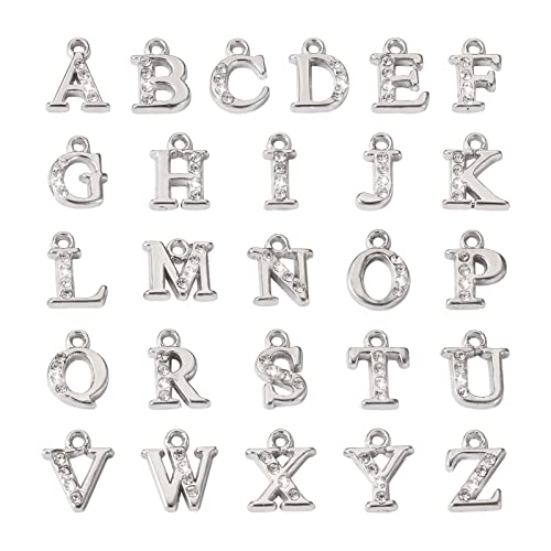 Craftdady Letter Charms Capital Pendants Mixed A-Z Initial Letter Number Charms DIY Bracelet Necklace Pendants for Jewelry Making, Gold, Antique Silver, Platinum - color: Platinum + Crystal, 12.5-13.5x5.5-12mm