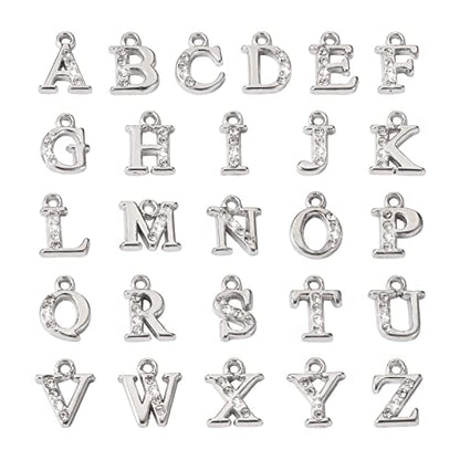 Craftdady Letter Charms Capital Pendants Mixed A-Z Initial Letter Number Charms DIY Bracelet Necklace Pendants for Jewelry Making, Gold, Antique Silver, Platinum - color: Platinum + Crystal, 12.5-13.5x5.5-12mm