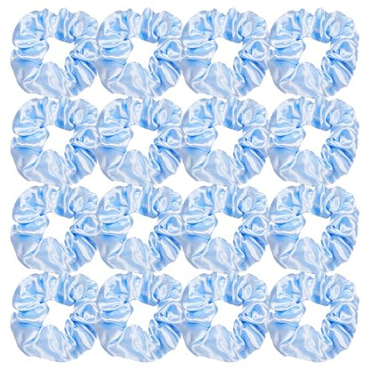 16 Pcs Satin Blue Hair Ties and Ponytail Holders - Big Scrunchies for Women's Thick Curly Hair, No Crease or Damage, Cute Pony Tails for Girls - color: Bright Blue