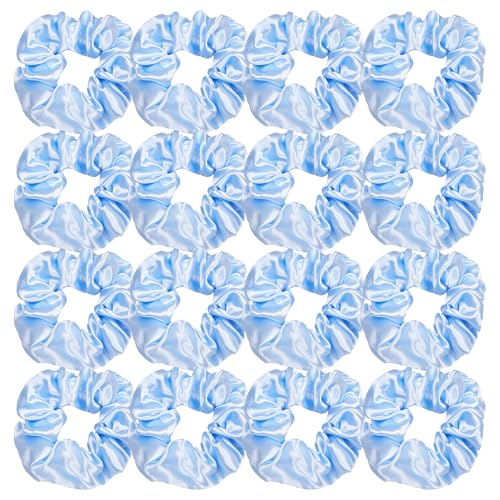 16 Pcs Satin Blue Hair Ties and Ponytail Holders - Big Scrunchies for Women's Thick Curly Hair, No Crease or Damage, Cute Pony Tails for Girls - color: Bright Blue