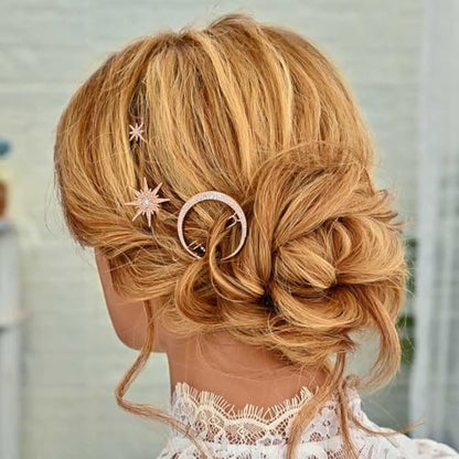 BARTOSI Moon Star Hair Clips Rose Gold Rhinestone Hair Pins Crystal Bobby Pins Bride Wedding Celestial Hair Accessories for Women and Girls (Pack of 3) - color: Rose Gold