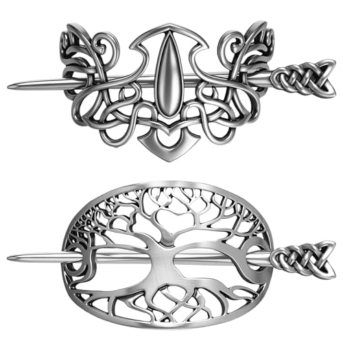 WILLBOND 2 Pcs Viking Hair Accessories Hair Clips Celtic Knot Hairpin Triangle Slides Minimalist Charms Silver Vintage Metal Barrette Jewelry Style for Women Girls Ladies (Vintage) - color: Vintage