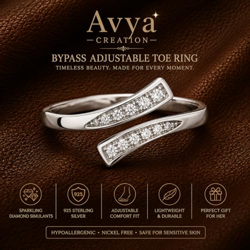 0.10 Ct Round Cut Simulated Diamond Bypass Adjustable Toe Ring 14K White Gold Plated 925 Silver