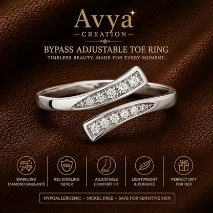 0.10 Ct Round Cut Simulated Diamond Bypass Adjustable Toe Ring 14K White Gold Plated 925 Silver