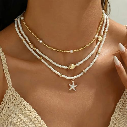 Nackiy Shell Necklace for Women, Handmade Summer Beach Jewelry Gift | Natural Sea Shell Necklace, Adjustable Collar Fit, Coastal Beach Style, Shell Starfish Charms, Lightweight Summer Jewelry - color: Gold-Plated 4