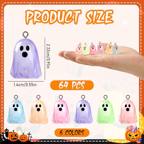 64Pcs Halloween Luminous Mini Resin Ghost Charms Jewelry Making | Premium Luminous Resin, Mini Glow in The Dark Ghosts Pendant, DIY Bracelet Necklace Earrings Jewelry Making Decorations - style: Halloween Style