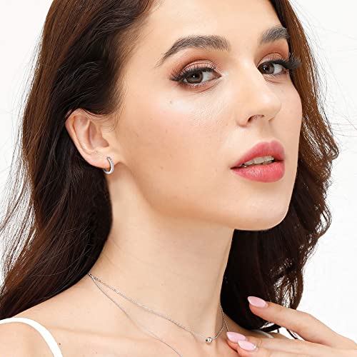 3 Pairs 925 Sterling Silver Small Hoop Earrings for Women Men | Cubic Zirconia, 14K White Gold Plated Huggie Hoop Earrings, Hypoallergenic - style: C-silver 10mm*3