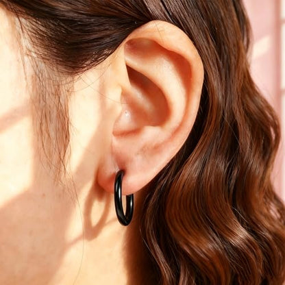 4 Pairs Small Gold Silver Huggie Hoop Earrings for Women Surgical Steel Set | 14K Gold Plated 316L Stainless Steel, 6/8/10/12 mm, Hypoallergenic, Lightweight, Mini Jewelry - color: Black/4 Pairs