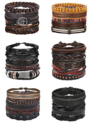 30PCS Braided Leather Bracelets for Men Women Wrap Wood Beads Bracelet Woven Ethnic Tribal Rope Wristbands Bracelets Set Adjustable - style: A:30PCS Style A
