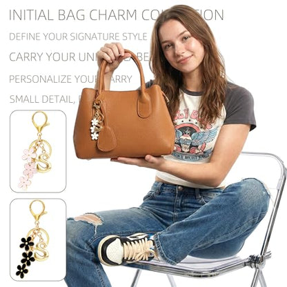 Floral Series Initial Bag Charm, Cute Flower & Bubble Letter Purse Charms, Keychain Accessories Gift for Women - color: White Flower, style: S
