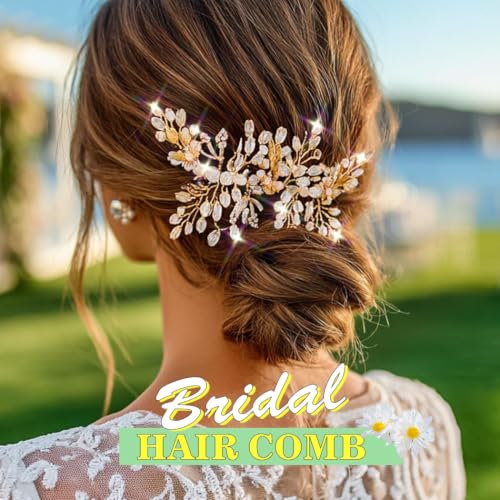 Rhinestone Wedding Hair Comb Gold Floral Bridal Hair Piece Crystal Hair Accessories for Women (Gold) - color: Gold