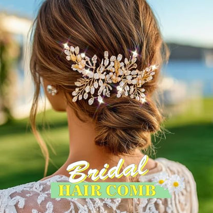 Rhinestone Wedding Hair Comb Gold Floral Bridal Hair Piece Crystal Hair Accessories for Women (Gold) - color: Gold