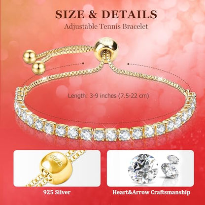 J.Fée Silver Bracelet, S925 Tennis Bracelet with Sparkling 5A Cubic Zirconia Silver Bracelets for Women Adjustable Bracelet for Women Bracelets Womens Bracelet Women Gifts for Women Mom - color: Gold