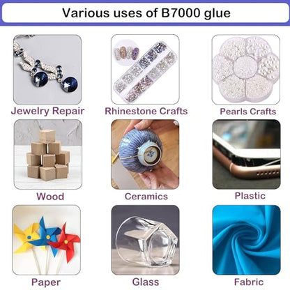 B7000 Adhesive Rhinestones Glue for Crafts, 2PCS 110ml / 3.7 fl oz with 5 Dotting Pen Tool, Wax Pencil and Tweezer, Jewelry Glue for DIY Craft, Makeup, Shoes, Jewelry Making, Nail Art - color: 2 PCS(Total 220ml)