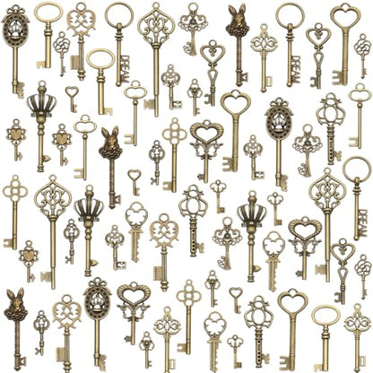 Hicarer 80 Pieces Antique Silver Pendants Gothic Charms Halloween Charms Pendants Jewelry Making Accessory for DIY Necklace Bracelet - style: Master Key