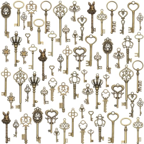 Hicarer 80 Pieces Antique Silver Pendants Gothic Charms Halloween Charms Pendants Jewelry Making Accessory for DIY Necklace Bracelet - style: Master Key