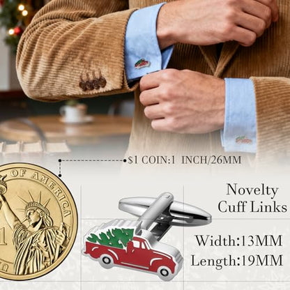 HAWSON Various Unique Cuff Links Mens, Animal/Tactical/Music/Holiday/Cufflinks, Themed Wedding Dinner Party Gift Suit Accessories - style: Red Pickup Truck