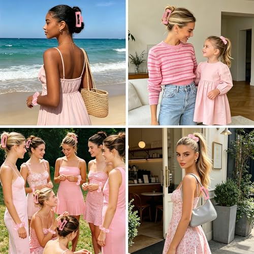 YISSION Claw Clip and Satin Scrunchie Set, 2 Pack Light Pink Hair Accessories, No Damage Hair Ties Non Slip Large Hair Clips for Women Girls Thick Thin Hair Daily Wear Party Wedding - color: Pink