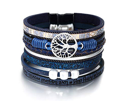 Fesciory Leather Wrap Bracelets for Women, Boho Western Layered Jewelry | Layered leather cuff bracelets, Easy on and off, Boho western style, Daily wear, Gift for women - color: Blue 3
