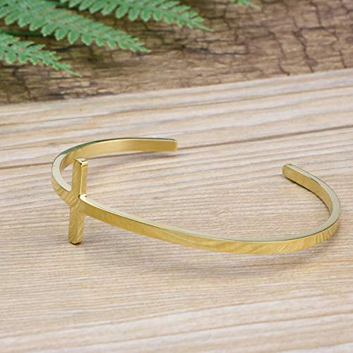 𝐂𝐫𝐨𝐬𝐬 𝐁𝐫𝐚𝐜𝐞𝐥𝐞𝐭 Religious Cuff Bangle 𝐁𝐢𝐛𝐥𝐞 𝐕𝐞𝐫𝐬𝐞 Christian Gifts Jewelry for 𝐖𝐨𝐦𝐞𝐧 - style: Gold blank cross cuff
