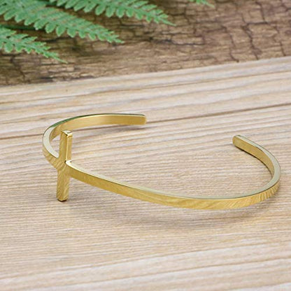 𝐂𝐫𝐨𝐬𝐬 𝐁𝐫𝐚𝐜𝐞𝐥𝐞𝐭 Religious Cuff Bangle 𝐁𝐢𝐛𝐥𝐞 𝐕𝐞𝐫𝐬𝐞 Christian Gifts Jewelry for 𝐖𝐨𝐦𝐞𝐧 - style: Gold blank cross cuff