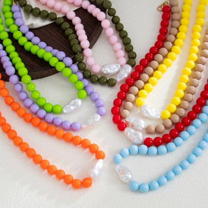Colorful Faux Baroque Pearl Resin Beaded Choker Necklace Summer Tropical Jewelry for Women - color: Olive Green
