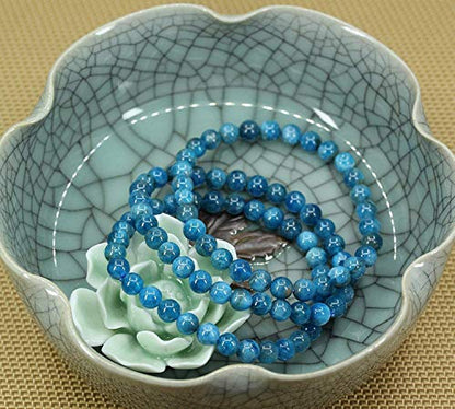 Angelstones Gemstones 6mm Round Beads Healing Crystal Bracelet for women | Natural Gemstone, Handmade Gifts for Women, Healing Crystal Round Beaded Stretch Bracelets, Unisex Jewelry for Women and Men - color: Blue Green Apatite