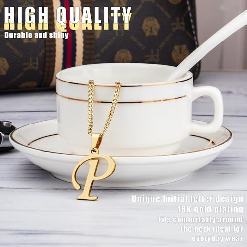 Suweibuke Initial Necklace for Men Women Boys Girls, 18K Gold Plated 26 Letters Pendant Necklace, Personalized Jewelry Gifts - color: Gold--1P