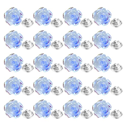 20 Pcs Enamel Rose Flowe Brooches Pins for Women Colorful Floral Brooch Flower Lapel Pin Badge Crafts Breastpin Jewelry Gift for Women Men Clothing Bags Backpacks Jackets Hat - color: Blue