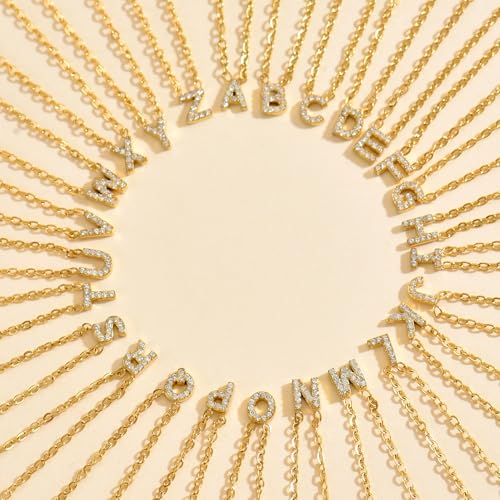 Small Letter Necklace for Women 18K Gold Plated Cubic Zirconia Tiny Initial Necklace Dainty Personalized Name Necklaces - color: C-Gold
