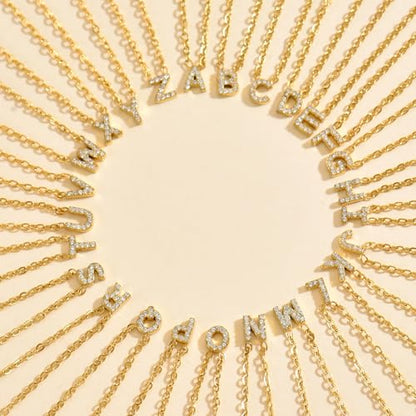 Small Letter Necklace for Women 18K Gold Plated Cubic Zirconia Tiny Initial Necklace Dainty Personalized Name Necklaces - color: C-Gold
