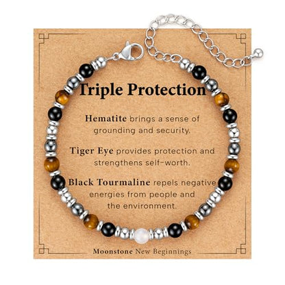 Zocomi Natural Healing Crystal Bracelet for Women, Anxiety Relief Triple Protection 7 Chakras Jewelry Gift for Friends Daughter Mom 6.5+2 Inches - color: Triple Protection